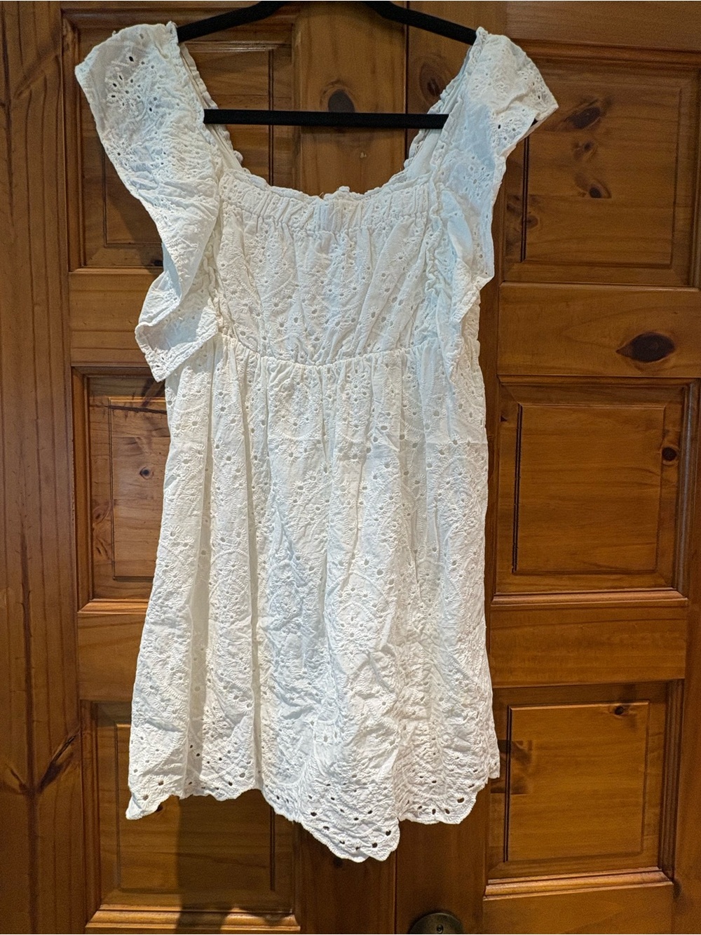 Mustard Seed White Eyelet Mini Dress with Ruffle Sleeves
